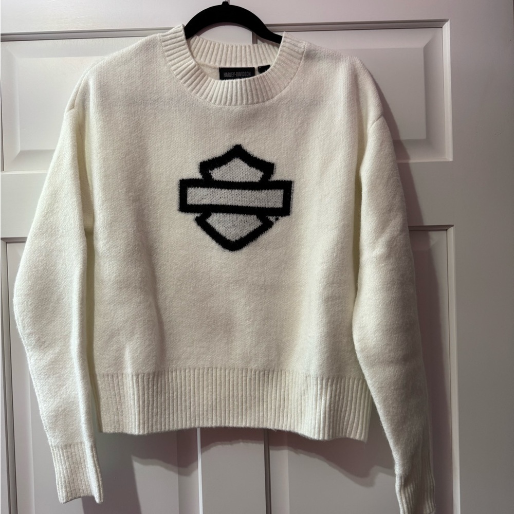 Women's White Sweater with Black Logo